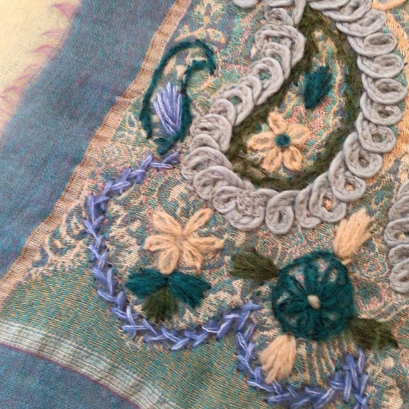 Handcrafted Shawl/Scarf, teal, boiled wool 68”x26” - Picture 8 of 10